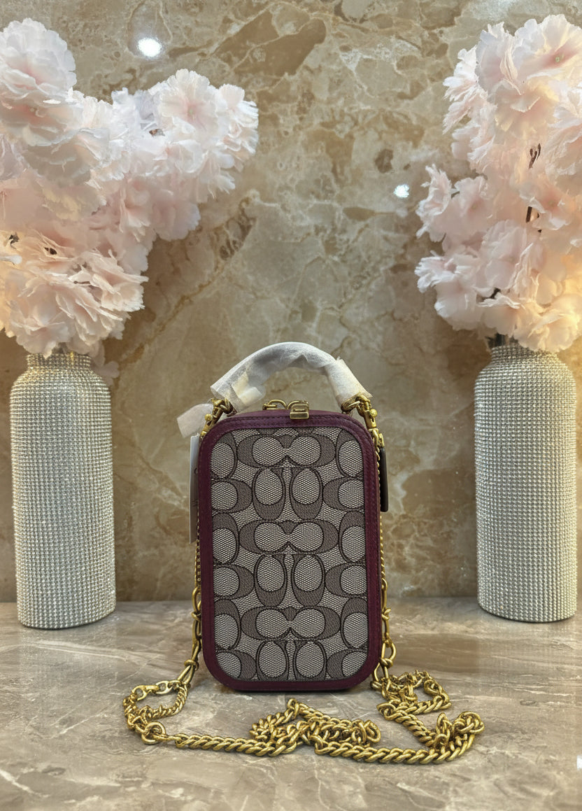 COACH ALIE PHONE CROSSBODY BAG IN SIGNATURE JACQUARD - OAK MAPLE ( FR. BOUTIQUE STORE )