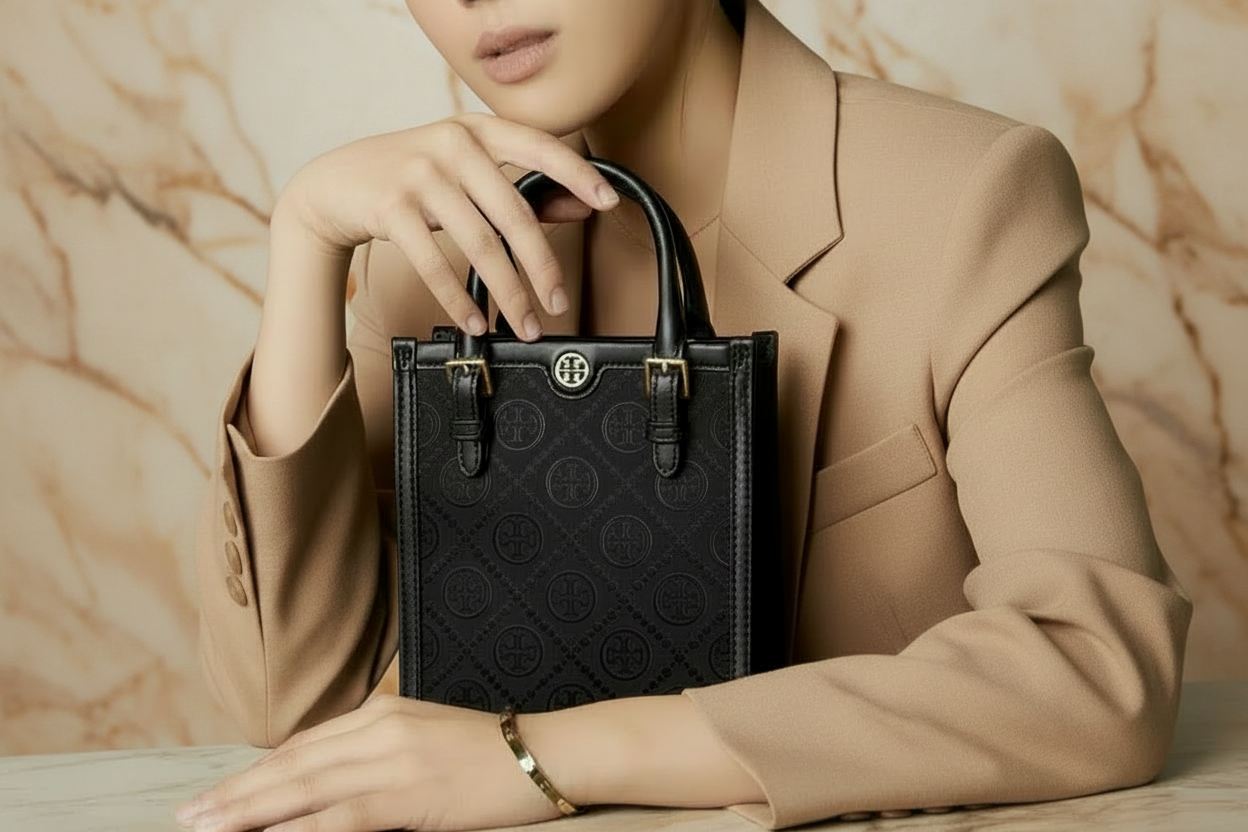 TORY BURCH MINI JACQUARD T MONOGRAM TOTE BLACK