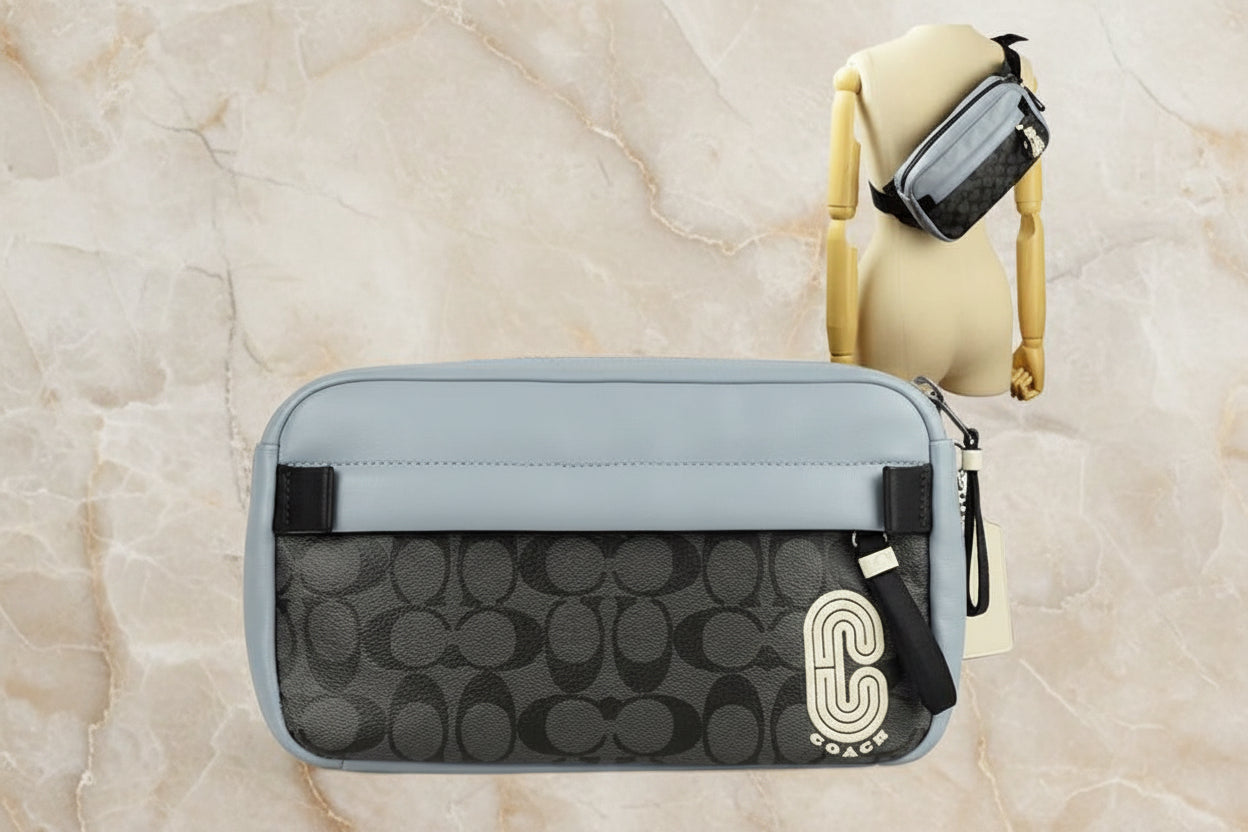 COACH EDGE BODYBAG/CHEST BAG COLORBLOCK BLUE & SIG CHARCOAL BLACK - WITH COAC PATCH