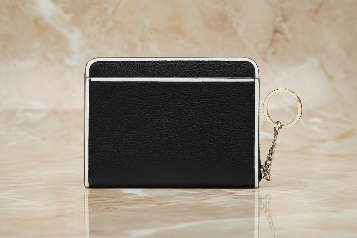 Kate Spade Wallet Black Pebbled & White Trim Key Chain Dani Patterson Drive
