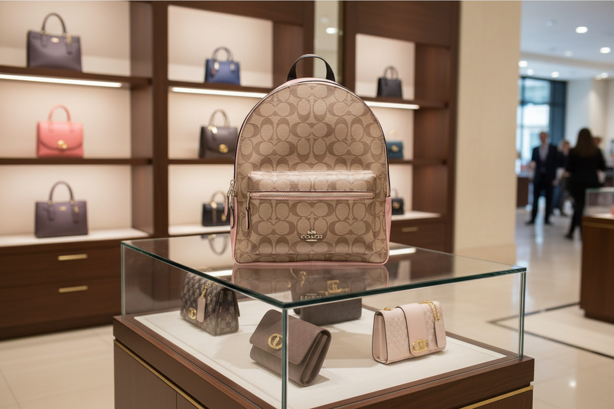 حقيبة ظهر متوسطة الحجم من كوتش تشارلي - لون بني/وردي مميز