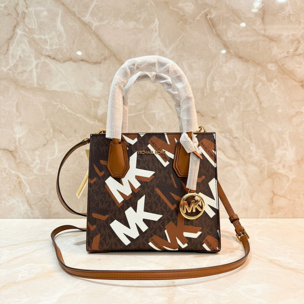 MICHAEL KORS MERCER MEDIUM MESSENGER BAG - LUGGAGE MULTI GRAPHIC LOGO