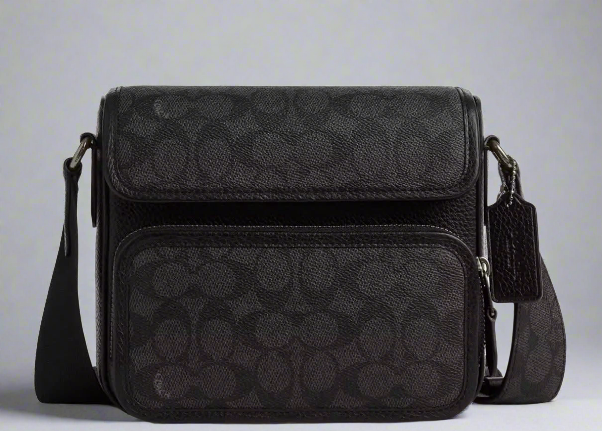 COACH SULLIVAN FLAP CROSSBODY - SIGNATURE CANVAS/CHARCOAL BLACK