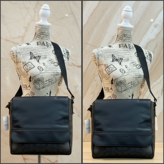 COACH HOUSTON MAP CROSSBODY BAG - SIGNATURE COATED CANVAS & REFINED CALF LEATHER