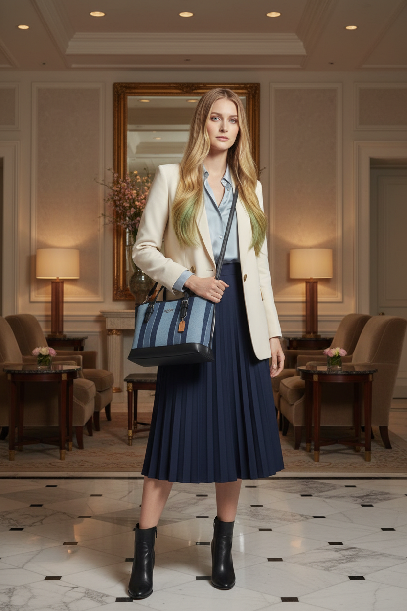 COACH MOLLIE TOTE 25 IN SIGNATURE JACQUARD WITH STRIPES - SILVER/MIDNIGHT MULTI