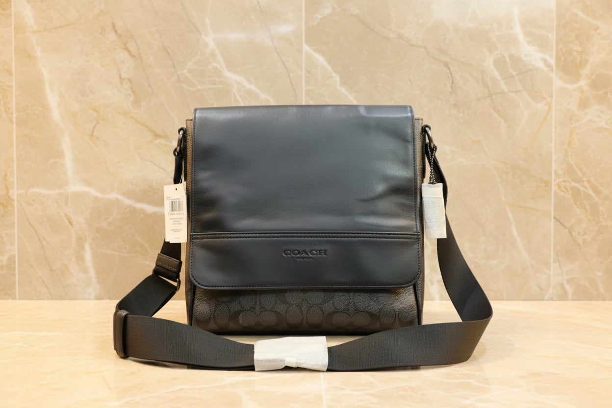 COACH HOUSTON MAP CROSSBODY BAG - SIGNATURE COATED CANVAS & REFINED CALF LEATHER