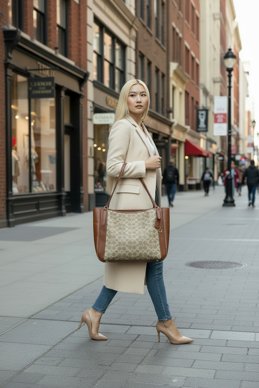 COACH ALANA ZIP TOTE IN SIGNATURE CANVAS - TAN RUST