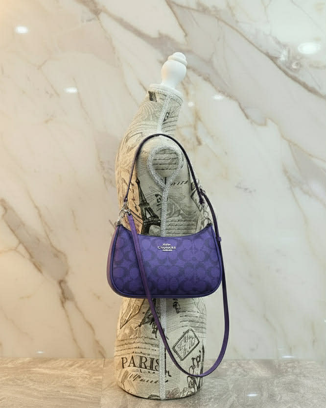 COACH TERI SHOULDER BAG/CROSSBODY BAG - IN SIGNATURE CANVAS PURPLE BLOCKED COLOR