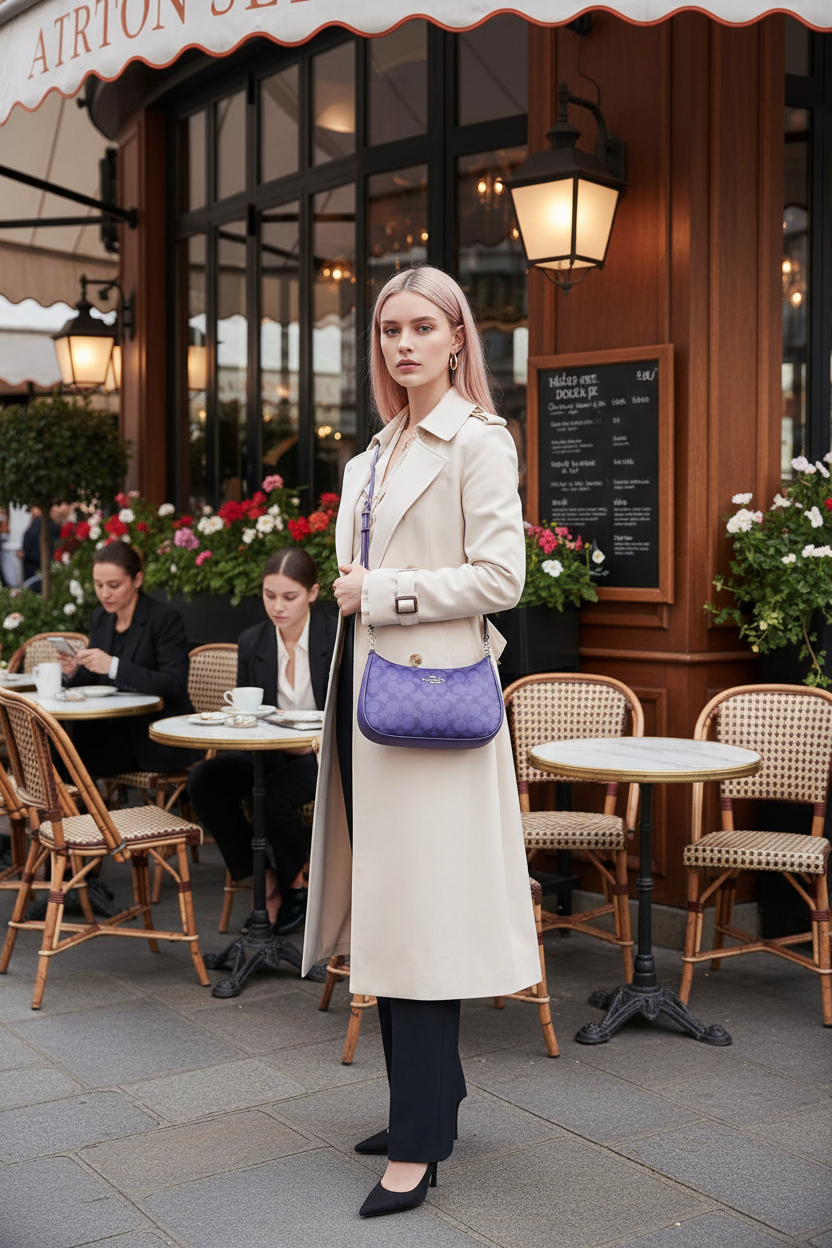COACH TERI SHOULDER BAG/CROSSBODY BAG - IN SIGNATURE CANVAS PURPLE BLOCKED COLOR