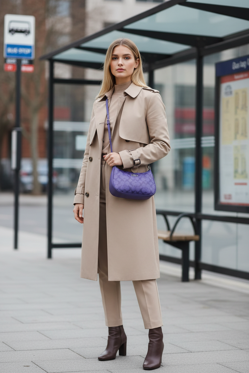 COACH TERI SHOULDER BAG/CROSSBODY BAG - IN SIGNATURE CANVAS PURPLE BLOCKED COLOR