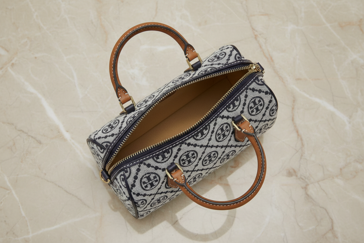 TORY BURCH PETITE BARREL/XBODY - T MONOGRAM NAVY BLUE