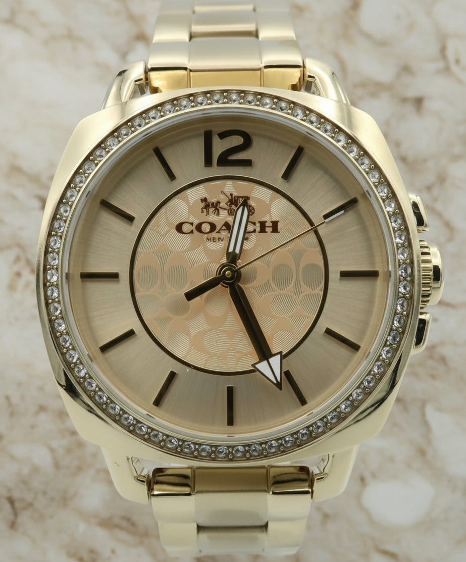 ساعة كوتش بوي فريند ذهبية من الفولاذ المقاوم للصدأ