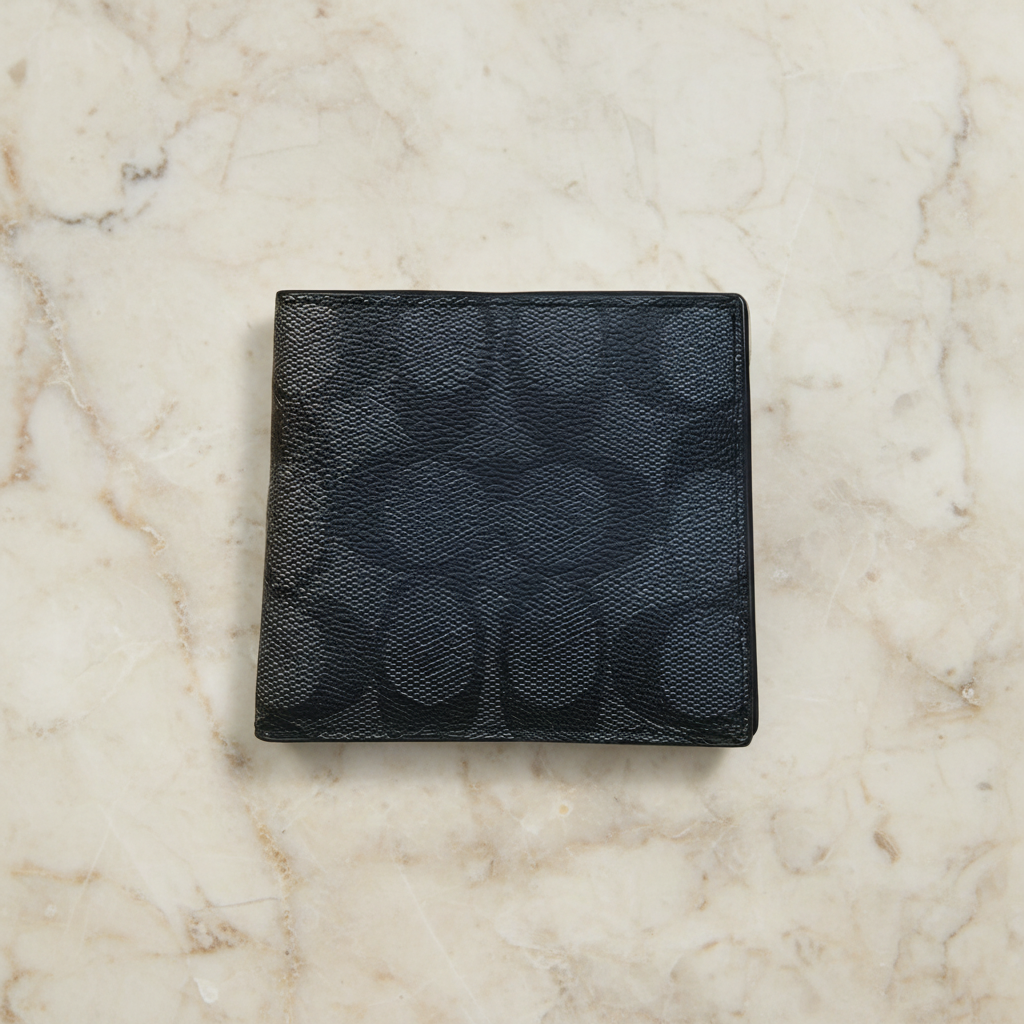 COACH MEN’S BIFOLD WALLET WITH INSERT - SIGNATURE CHARCOAL BLACK - NO INSERT