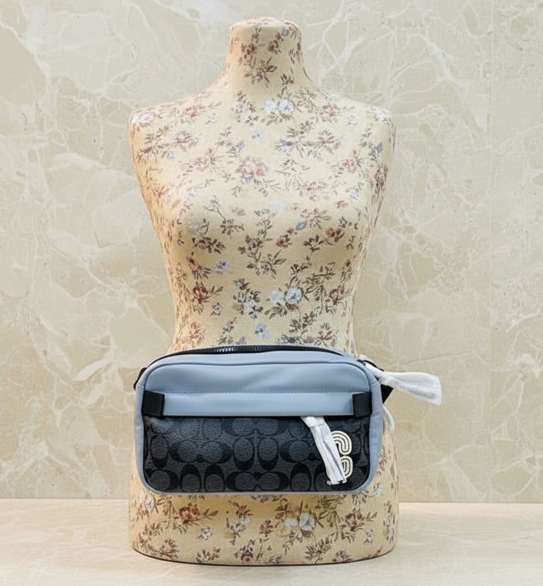 COACH EDGE BODYBAG/CHEST BAG COLORBLOCK BLUE & SIG CHARCOAL BLACK - WITH COAC PATCH