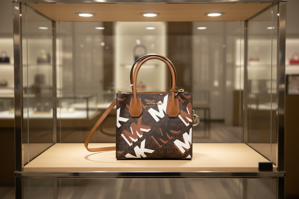 MICHAEL KORS MERCER MEDIUM MESSENGER BAG - LUGGAGE MULTI GRAPHIC LOGO