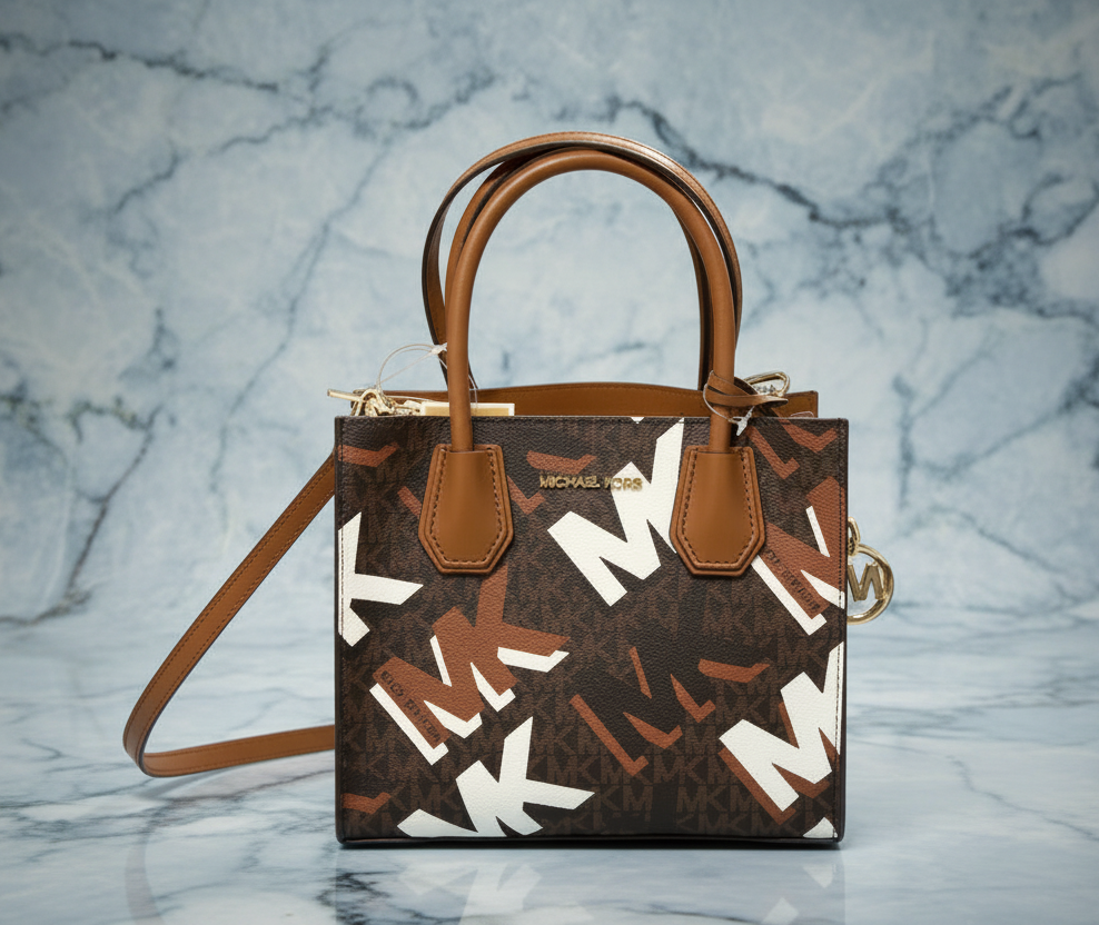 MICHAEL KORS MERCER MEDIUM MESSENGER BAG - LUGGAGE MULTI GRAPHIC LOGO