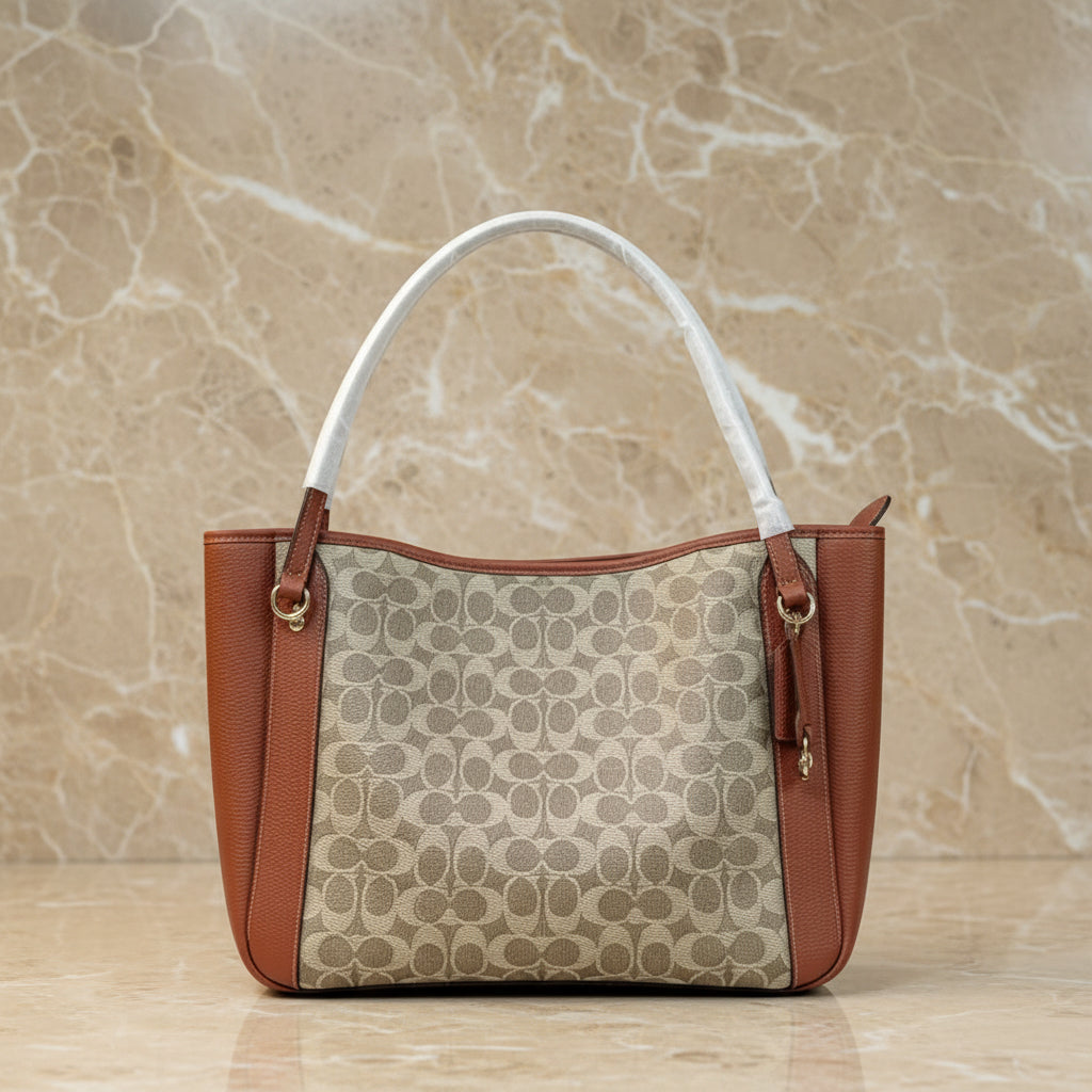 COACH ALANA ZIP TOTE IN SIGNATURE CANVAS - TAN RUST