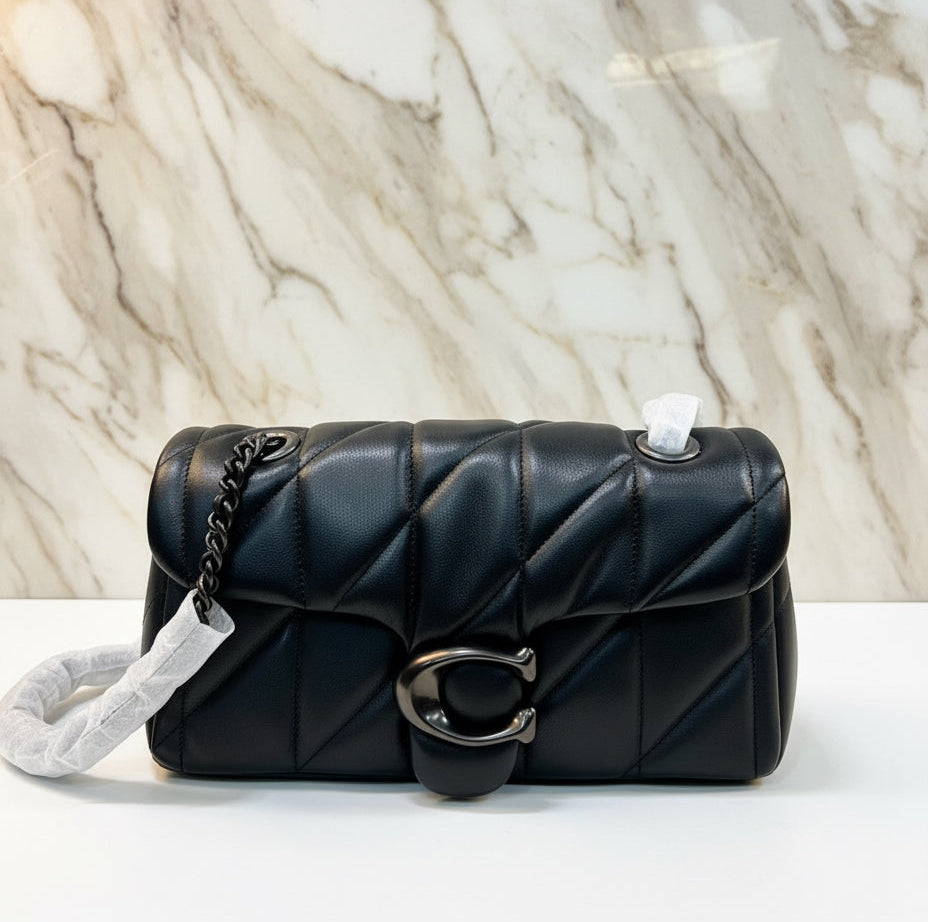 حقيبة كوتش مبطنة بنقشة تابي 20 - جلد نابا - أسود