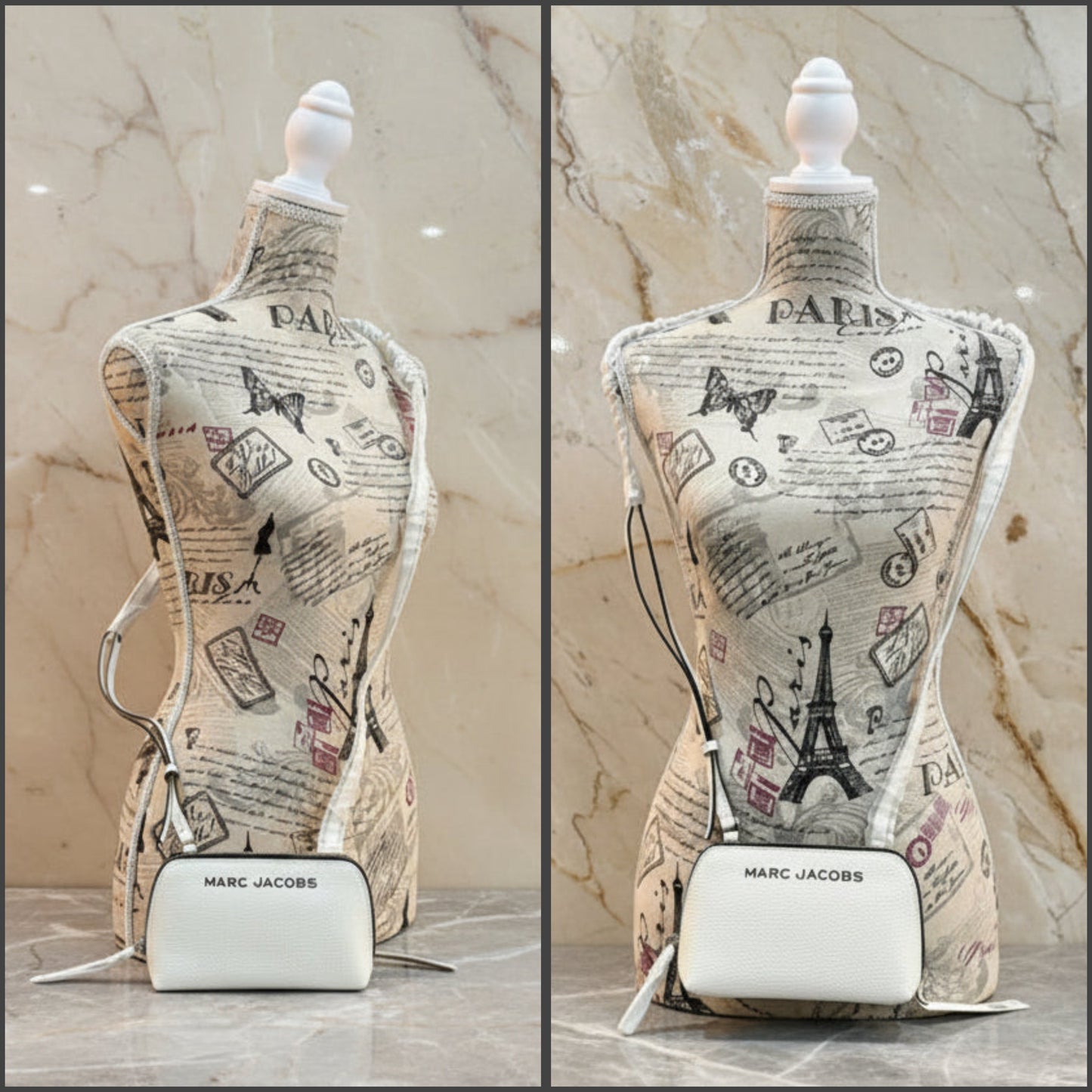 MARC JACOBS GRIND WHITE COTTON PEBBLE LEATHER MINI CROSSBODY/POUCH