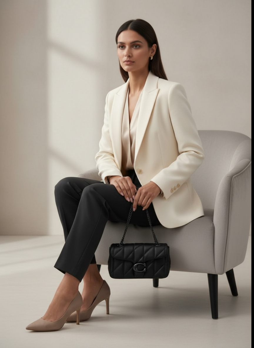 حقيبة كوتش مبطنة بنقشة تابي 20 - جلد نابا - أسود