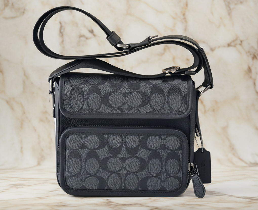 COACH SULLIVAN FLAP CROSSBODY - SIGNATURE CANVAS/CHARCOAL BLACK