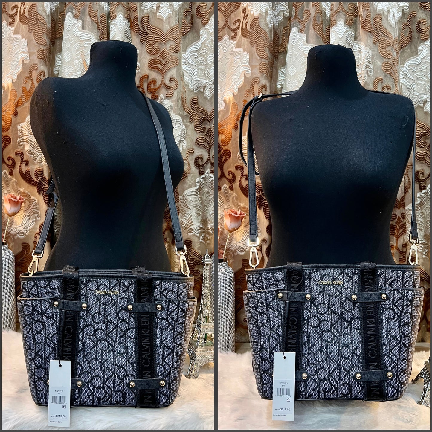 CALVIN KLEIN SATCHEL IN SIGNATURE CHARCOAL BLACK