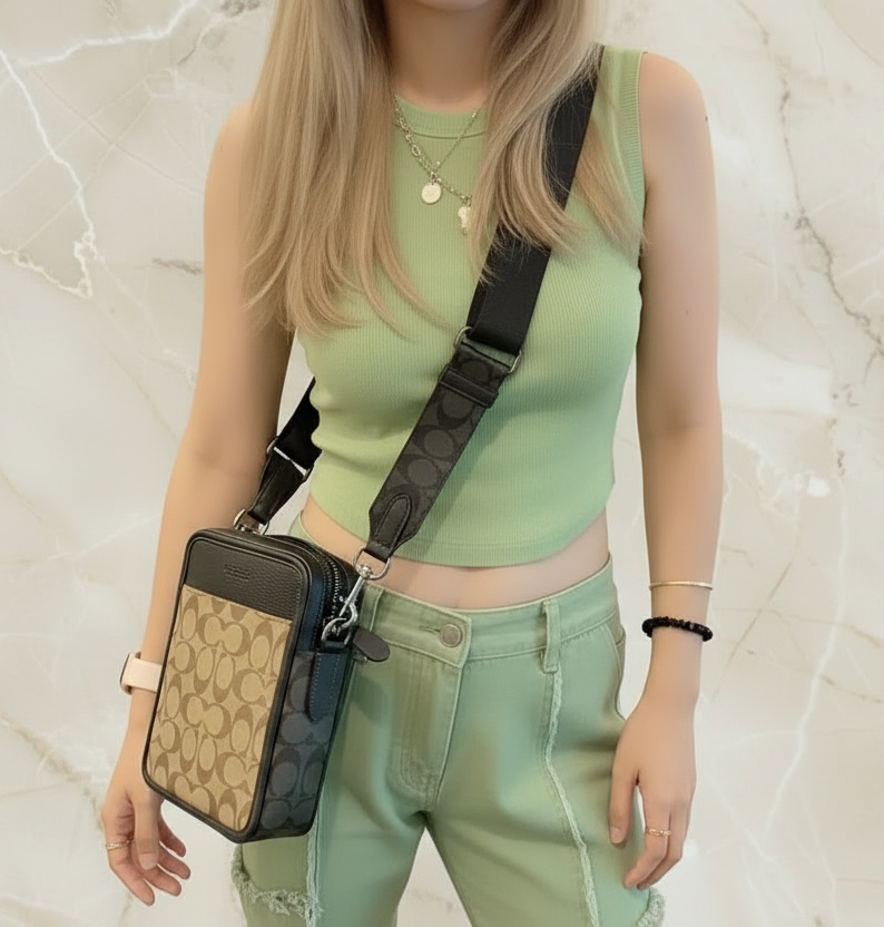 حقيبة كروسبودي من كوتش سوليفان، لون بني/أسود