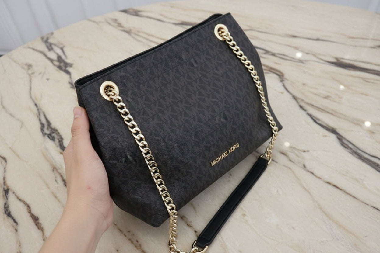 MICHAEL KORS JET SET CHAIN LOGO BROWN - MEDIUM