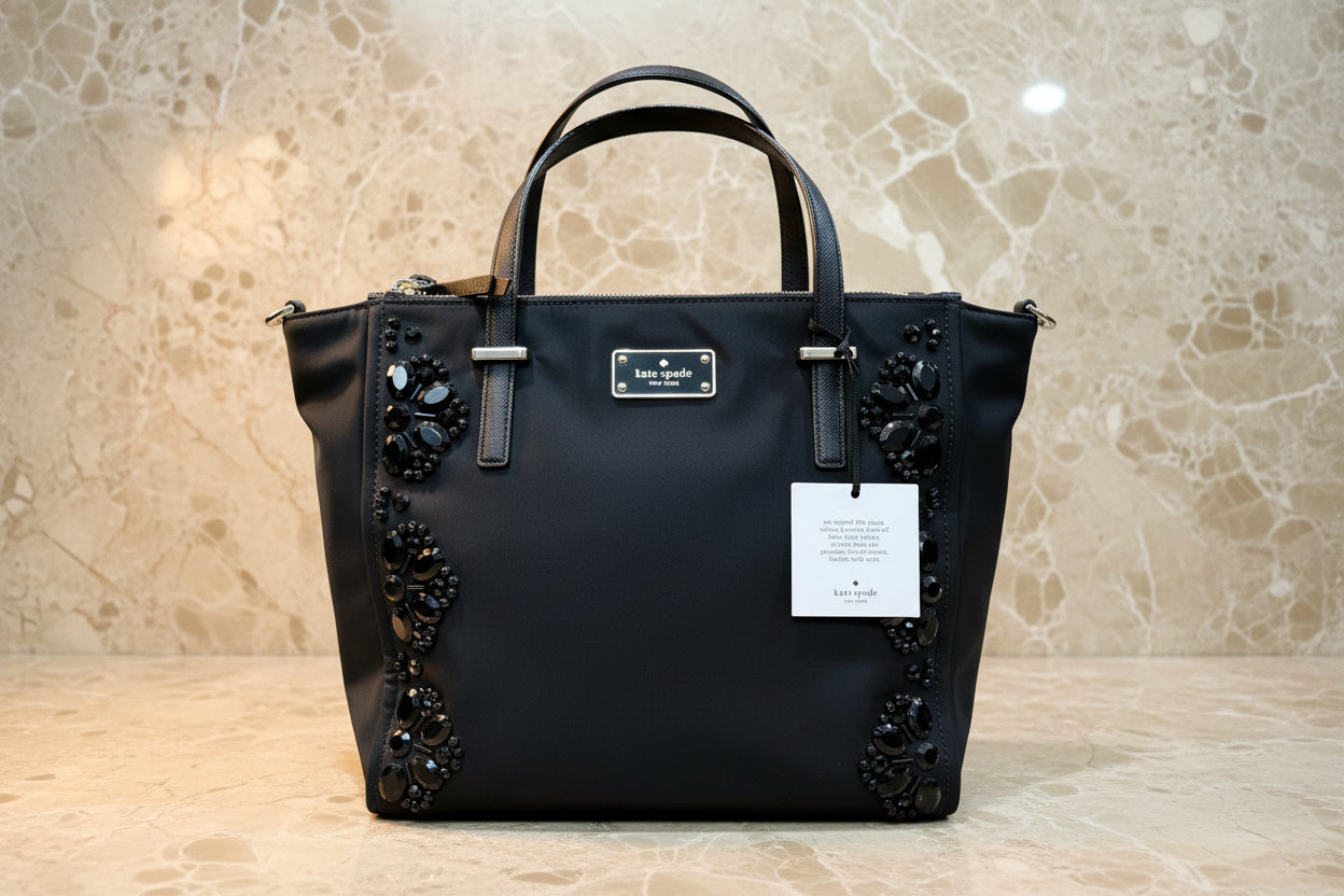 حقيبة يد كيت سبيد نيويورك أليس ويلسون رود مزينة بسحاب وأزرار كبس - نايلون - أسود