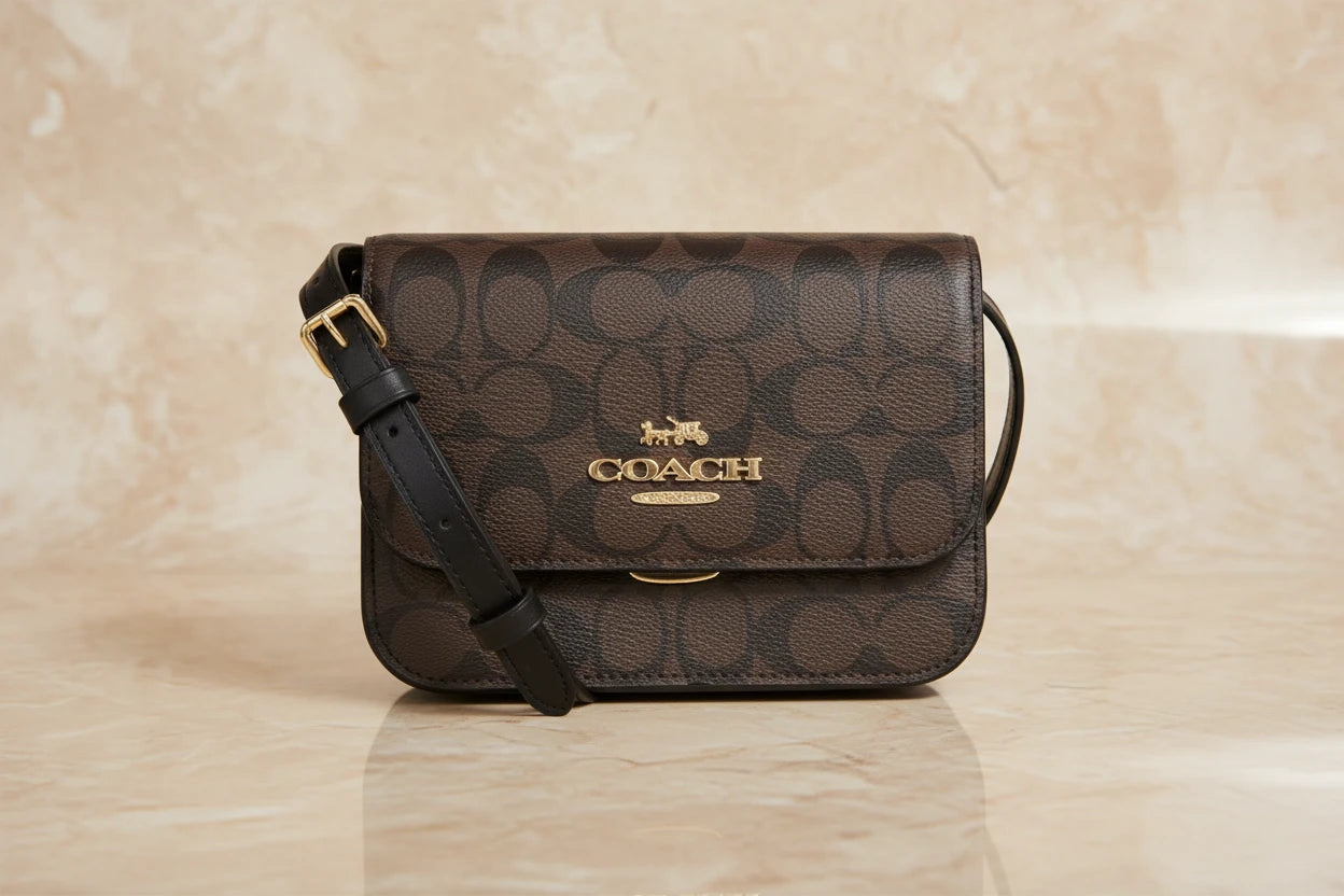 COACH BRYNN FLAP IN SIGNATURE CANVAS BROWN BLACK