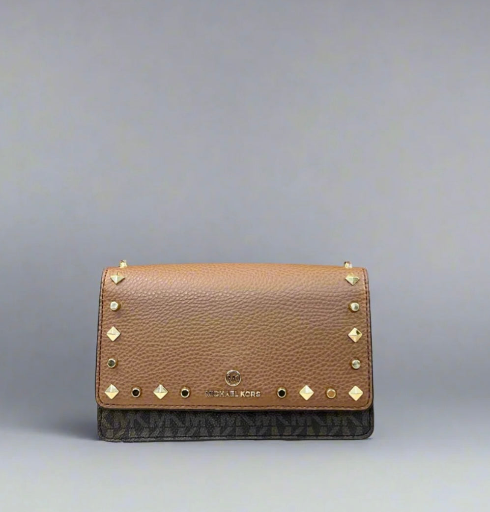 MICHAEL KORS JET SET SMALL STUDDED LOGO MOBILE CROSSBODY ( FROM BOUTIQUE STORE )