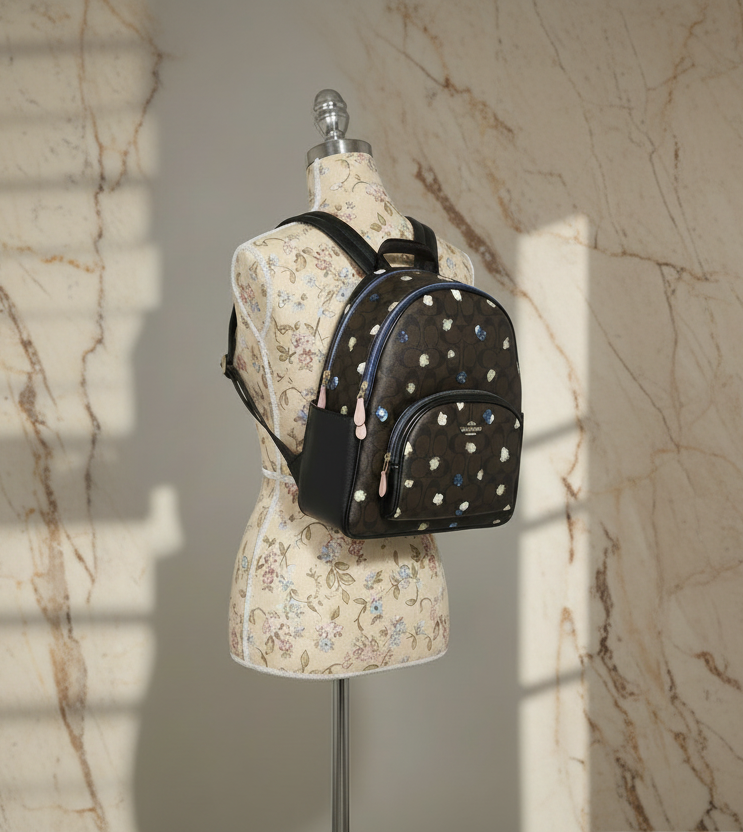 COACH COURT MEDIUM  BACKPACK IN SIGNATURE CANVAS WITH VINTAGE MINI ROSE PRINT