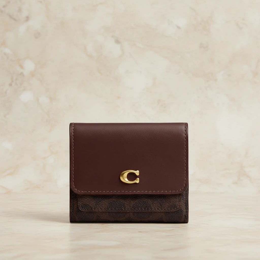 COACH MILA SMALL TRIFOLD WALLET - MAPLE COLOR SIGNATURE