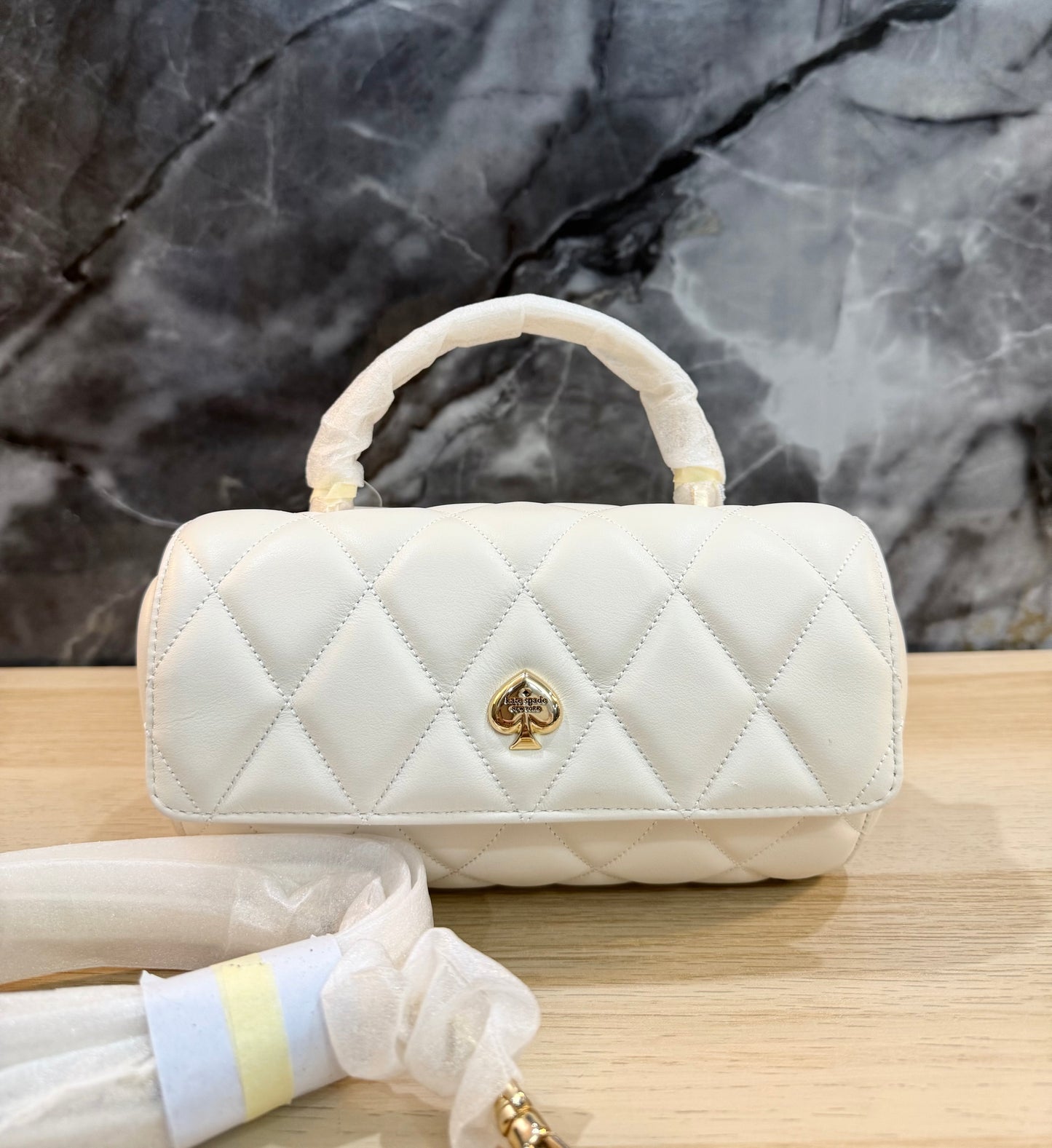 KATE SPADE QUILTED HEART BARREL TOP HANDLE/CROSSBODY - SMALL - MERINGUE