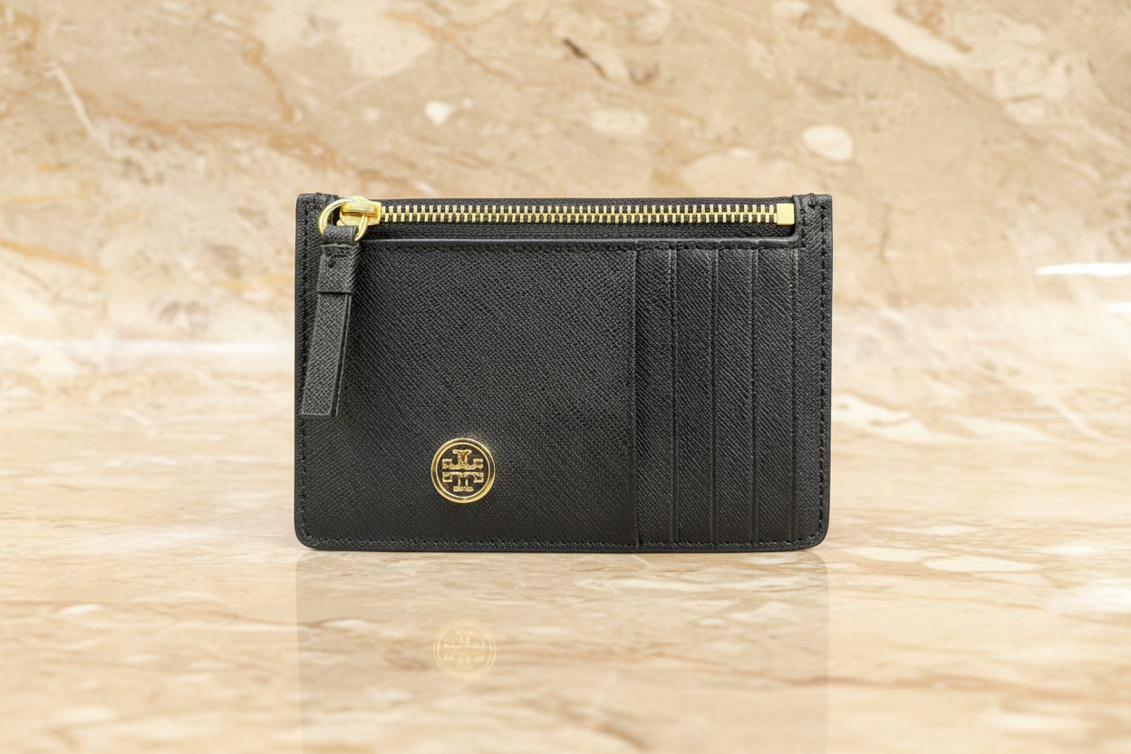 TORY BURCH ROBINSON SLIM LEATHER ZIP-TOP CARD CASE