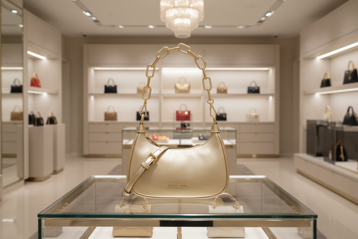 MICHAEL KORS MINI CORA CHAIN SHOULDER BAG/CROSBODY BAG - METTALIC PEBBLE GOLD