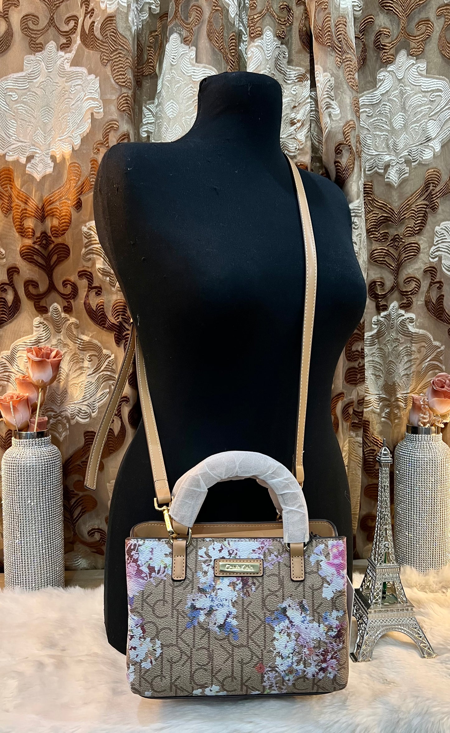 CALVIN KLEIN MINI SATCHEL LOGO FLORAL