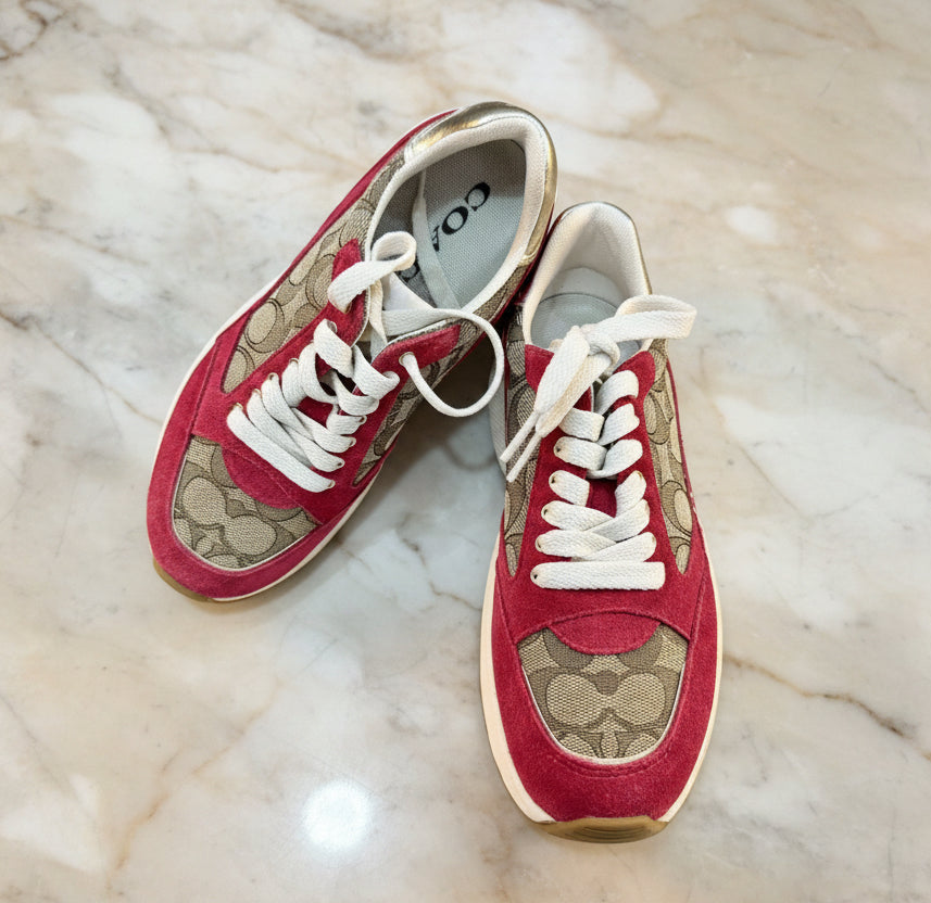 COACH JACQUARD SNEAKERS - SIG BROWN/RED