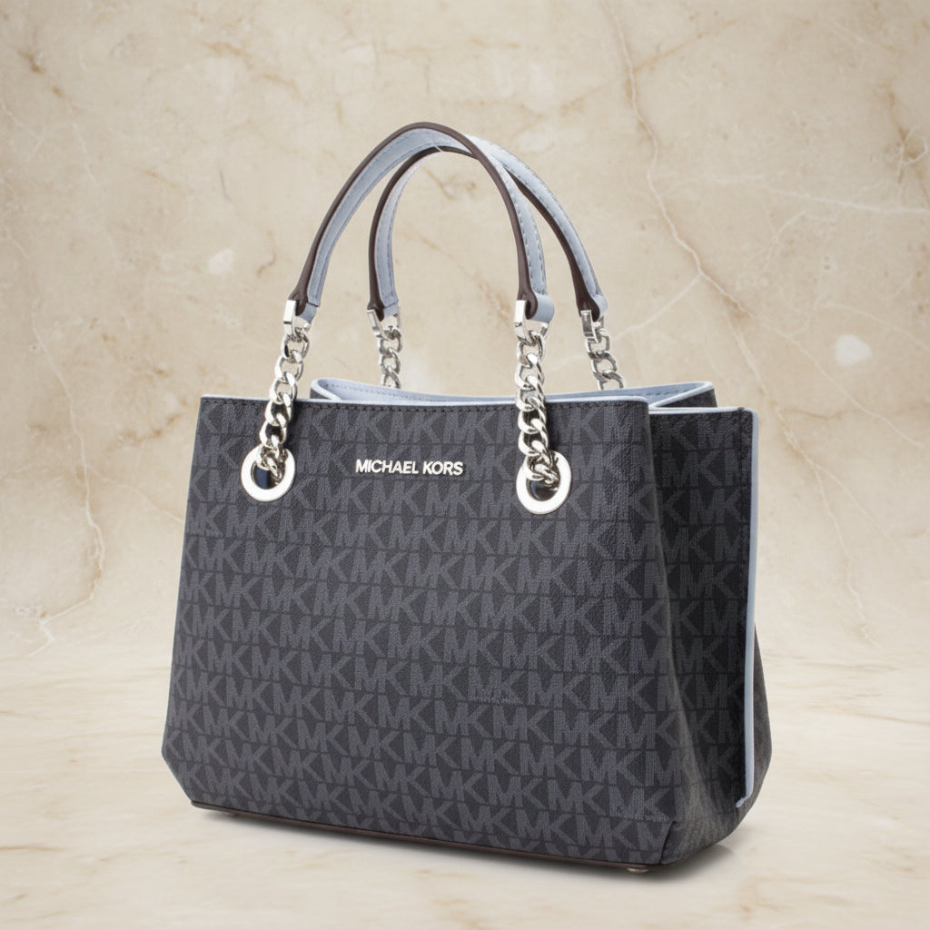 MICHAEL KORS SMALL TEAGEN LEATHER SATCHEL - SIGNATURE ADMIRAL BLUE