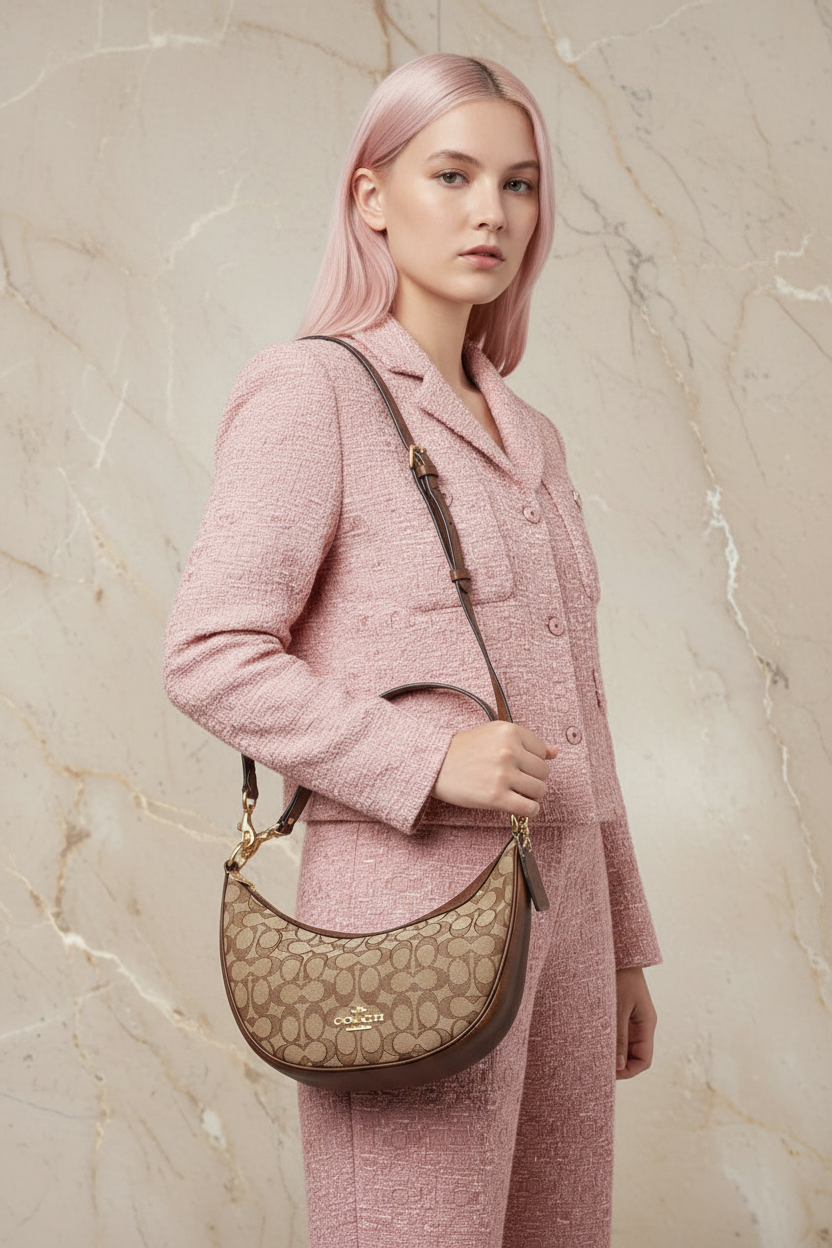 COACH ARIA SHOULDER BAG/CROSSBODY BAG IN SIGNATURE JACQUARD KHAKI