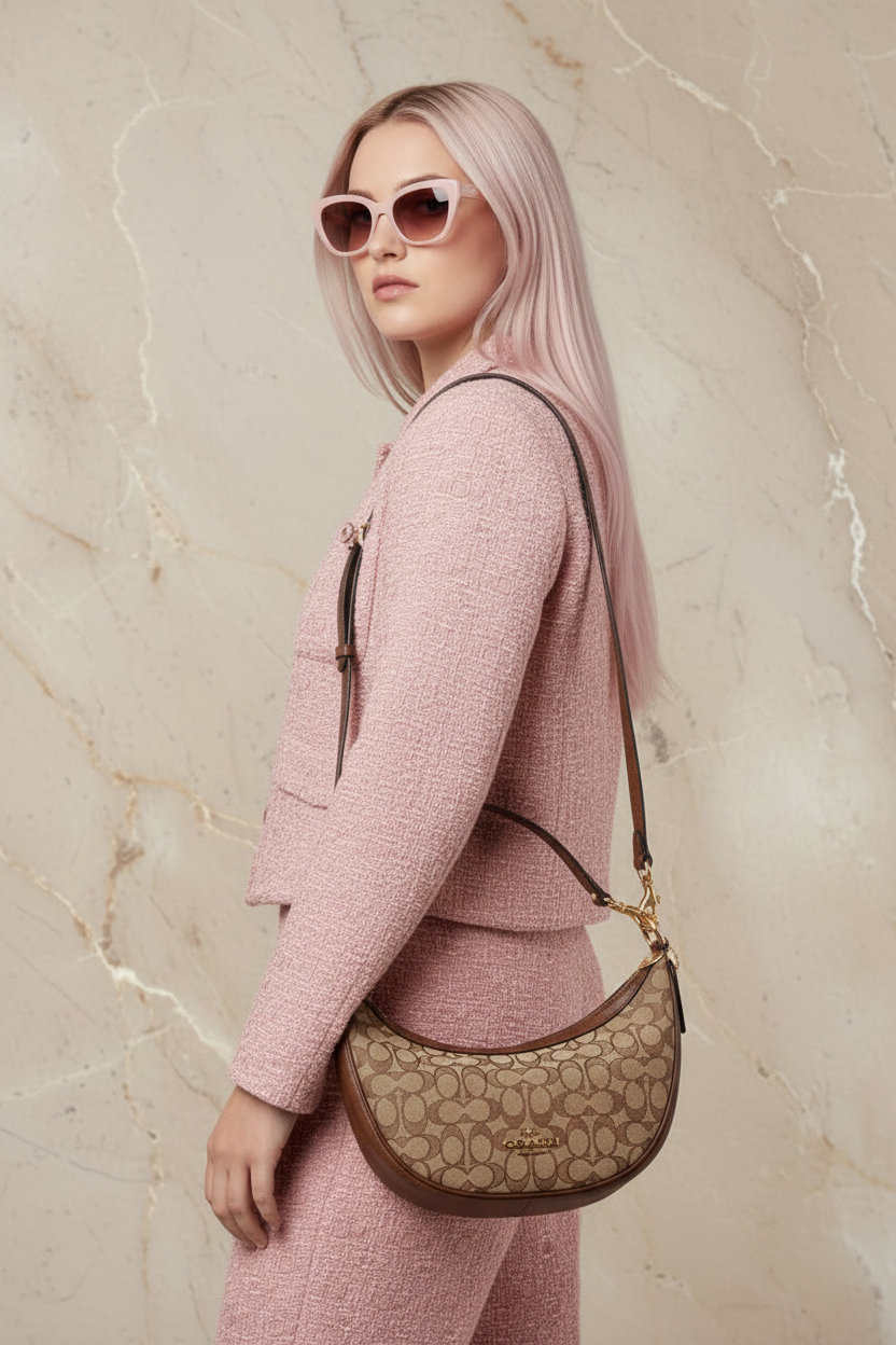 COACH ARIA SHOULDER BAG/CROSSBODY BAG IN SIGNATURE JACQUARD KHAKI