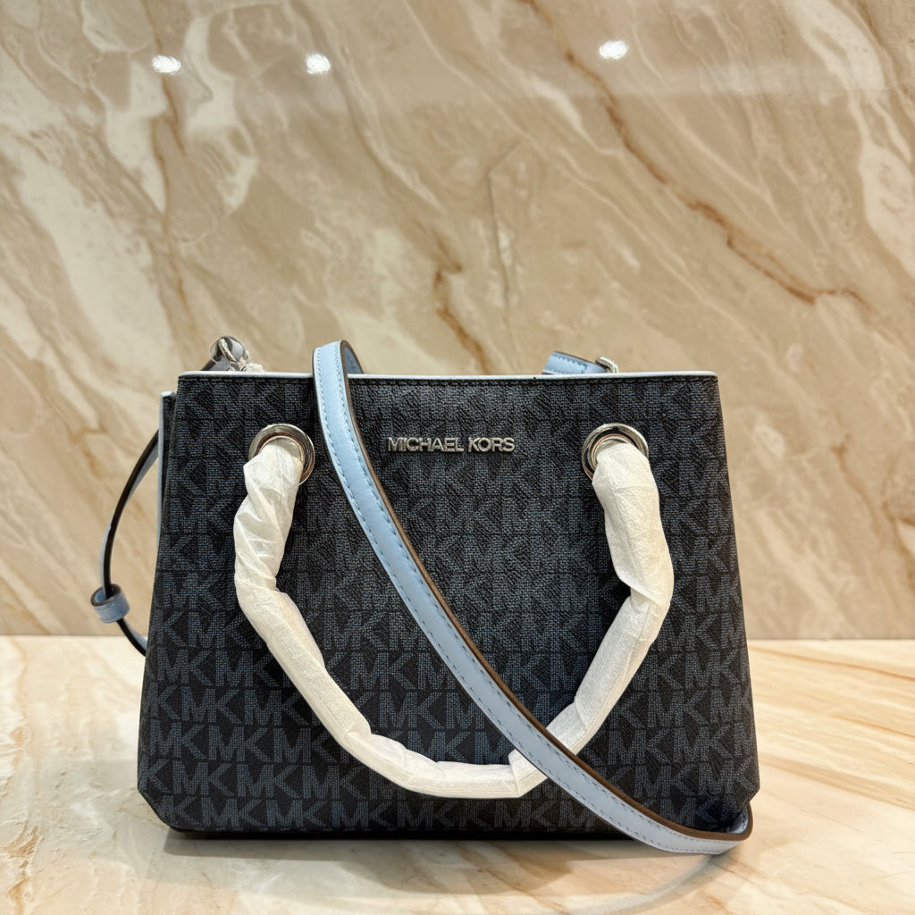 MICHAEL KORS SMALL TEAGEN LEATHER SATCHEL - SIGNATURE ADMIRAL BLUE