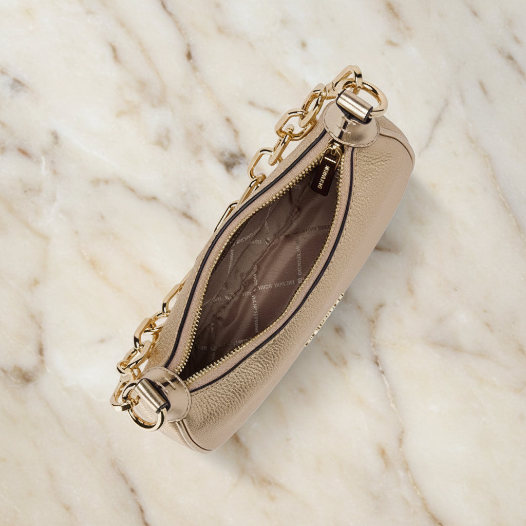 MICHAEL KORS MINI CORA CHAIN SHOULDER BAG/CROSBODY BAG - METTALIC PEBBLE GOLD