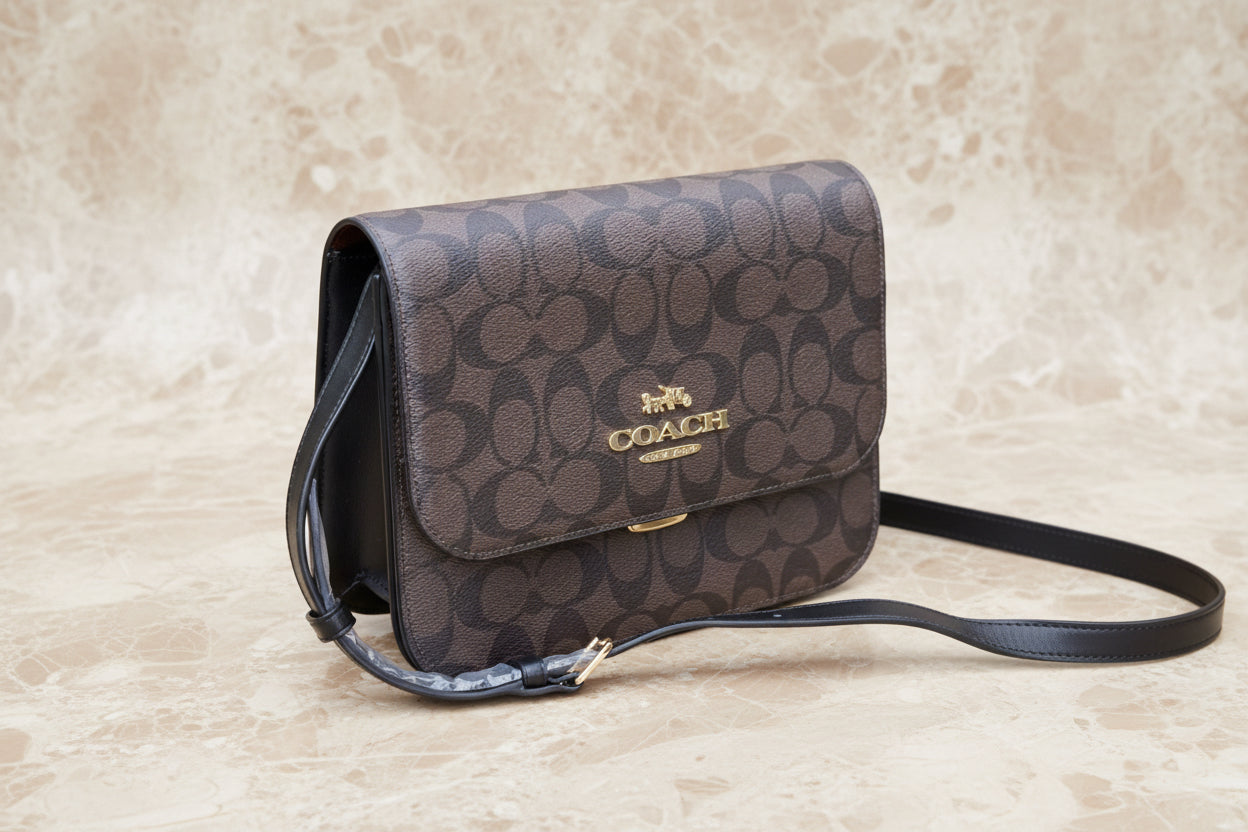 COACH BRYNN FLAP IN SIGNATURE CANVAS BROWN BLACK