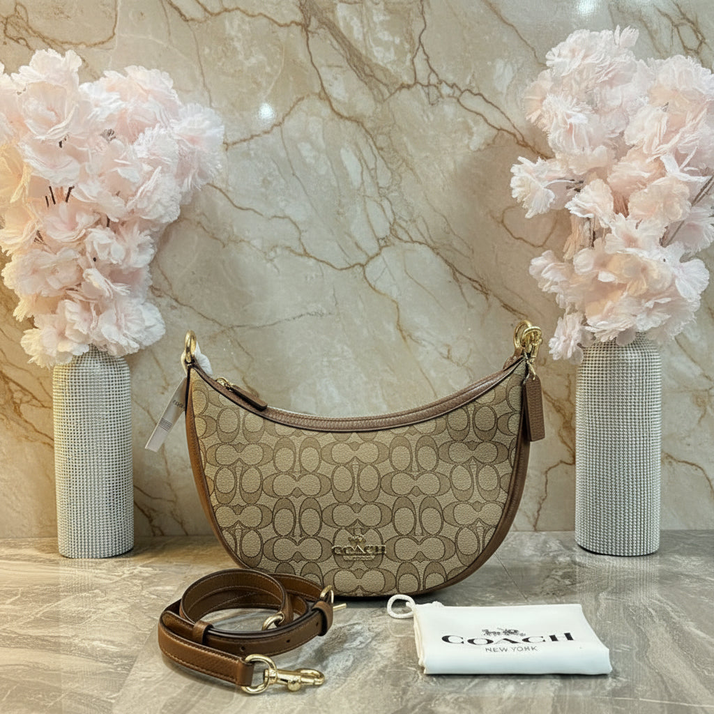 COACH ARIA SHOULDER BAG/CROSSBODY BAG IN SIGNATURE JACQUARD KHAKI