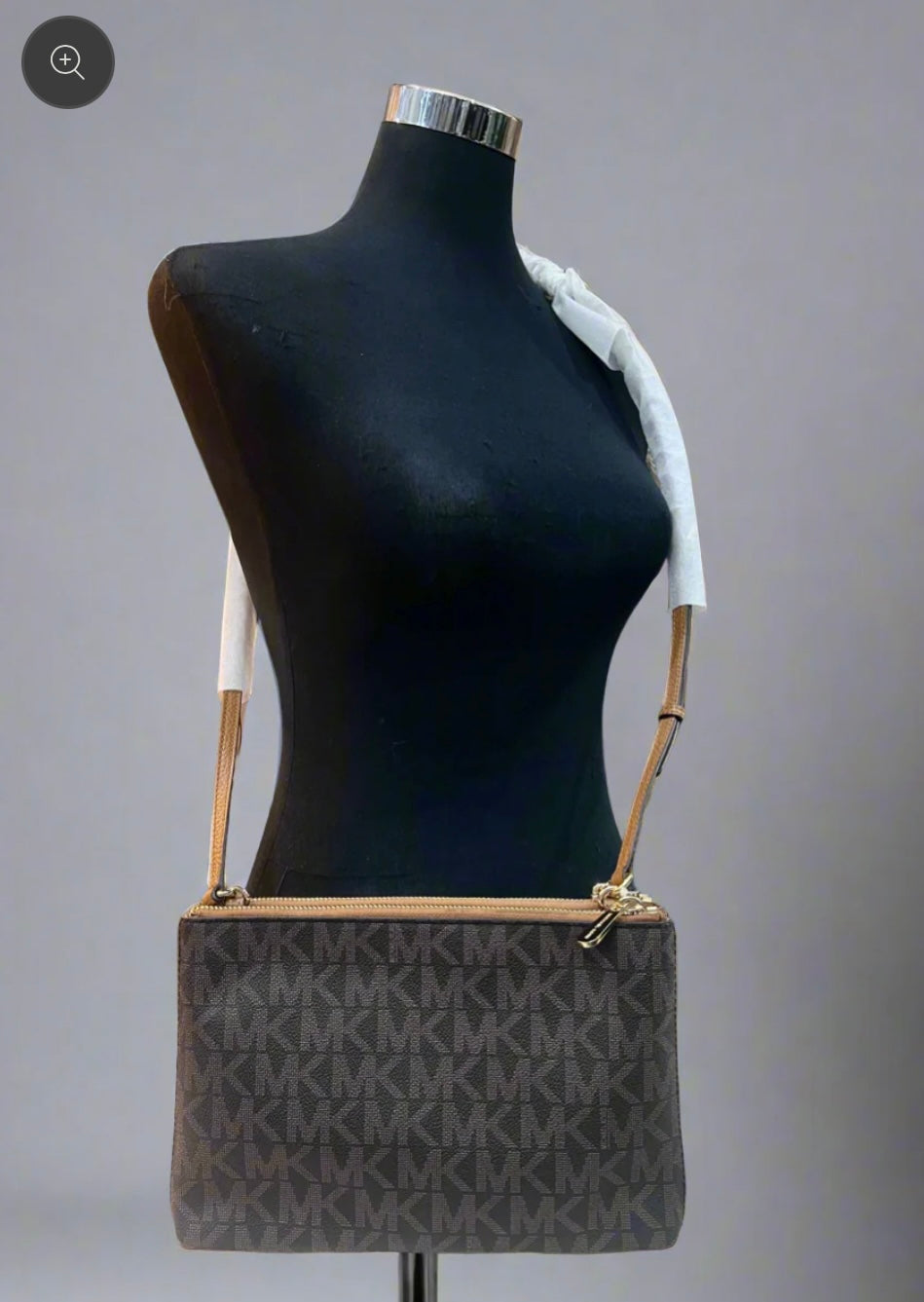 MICHAEL KORS DOUBLE ZIP GUSSET CROSSBODY - MONOBROWN/BROWN