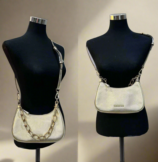 MICHAEL KORS MINI CORA CHAIN SHOULDER BAG/CROSBODY BAG - METTALIC PEBBLE GOLD