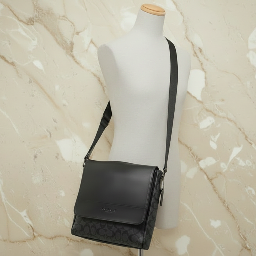 COACH HOUSTON MAP CROSSBODY BAG - SIGNATURE COATED CANVAS & REFINED CALF LEATHER