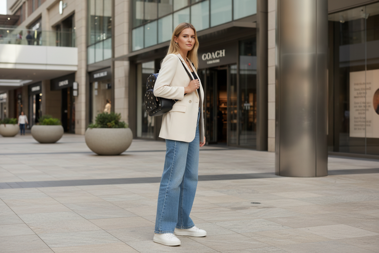 حقيبة ظهر متوسطة الحجم من كوتش كورت مصنوعة من قماش مميز بنقشة ورود صغيرة عتيقة