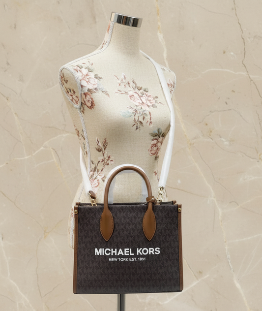 MICHAEL KORS MIRELLA SMALL SHOPPER TOP ZIP CROSSBODY BAG - BROWN ACORN